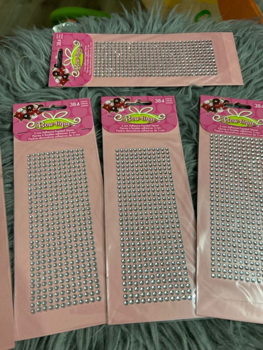Bow-tique 3mm Adhesive Faceted Stones, 384 Pieces per Sheet, 6 sheets in total